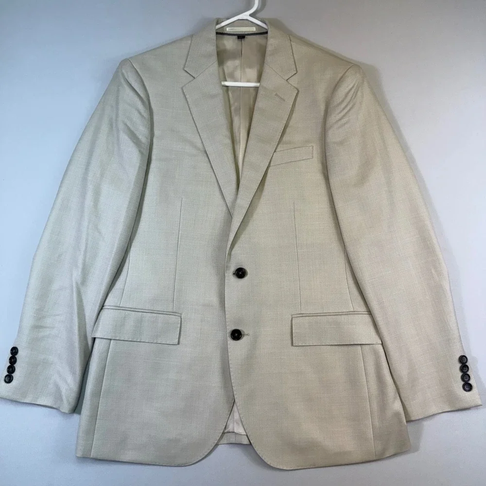 J.Crew Ludlow Suit Mens 40R 34W Beige Wool Silk Linen Vitale Barberis Canonico
